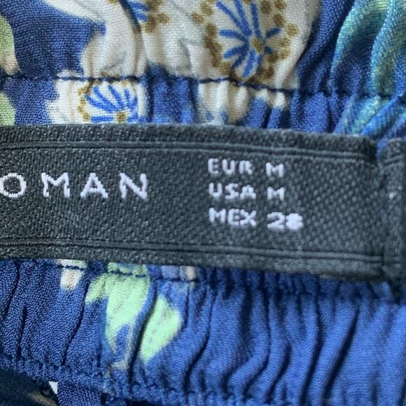 Zara Silky Harness The Power Of Flowers Straight Leg Crop Pants Pull On Blue M - Picture 8 of 14